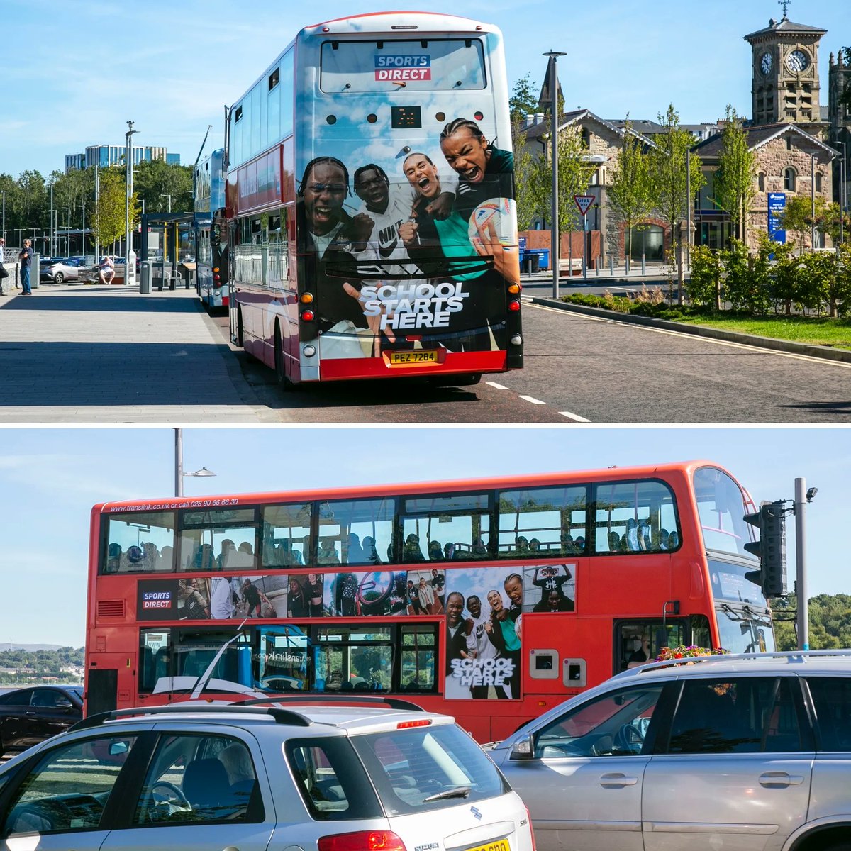 GlobalNIreland's tweet photo. Big impact for #Backtoschool! ๐คฉ
With a mix of bus mega rears & T-Sides, @SportsDirectUK make the most of these impressive bus formats with a highly visual campaign that celebrates the start of school, in proximity to store ๐ซ๐
๐ท๏ธ @SpecialistWorks @PMLGroupNI
#busads #OOH https://t.co/T087L7f9gw