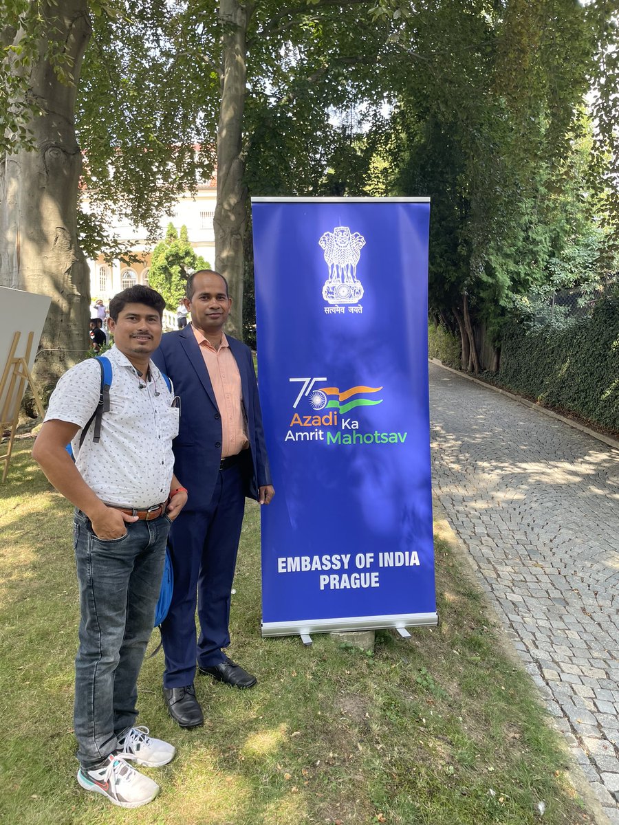 hazbhabesh's tweet photo. Celebrating Azadi Ka Amrit Mahotsov at the Residence of His Excellency @HemantKotalwar  @IndiainCzechia With @dinesh99_ssf https://t.co/412VCSPqdb