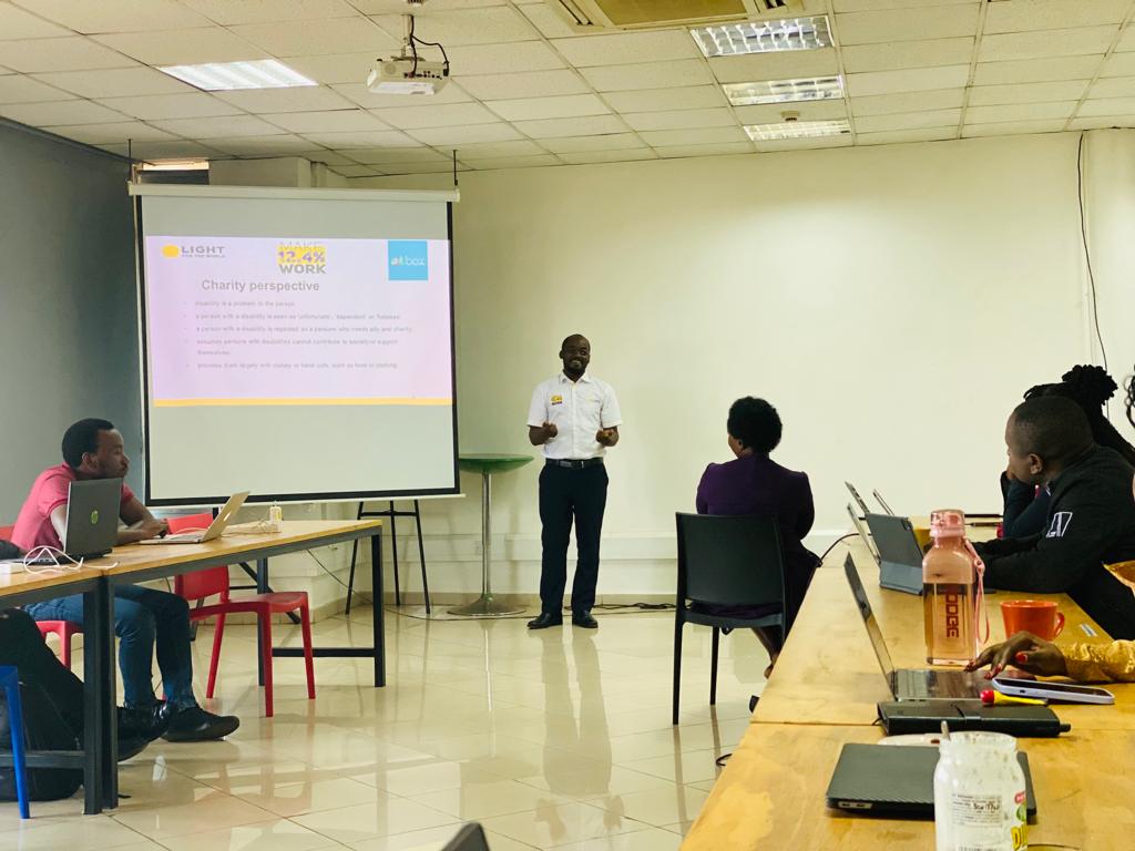 OutboxHub's tweet photo. "People just have impairments either physical, hearing, sight until they meet a barrier. Only then can they be called Disabled".

This morning, we had a training on Disability Inclusion with the team from @WeCanWorkUG. 

#InclusionUG https://t.co/1AIpCzgA8D