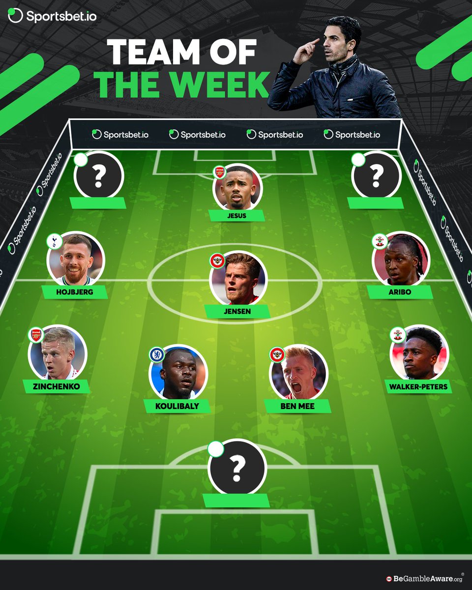 Sportsbetio's tweet image. Another weekend of PL action brings another plethora of excitement, upsets and drama 💯

Based on overall performances, name 3 options that can complete this X1 🔽

#Sportsbetio #Gunners #Arsenal #Jesus #Zinchenko #Aribo #Southampton #Arteta
