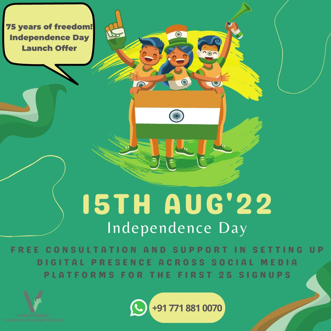 VHelpSolutions's tweet photo. V Help is going digital.
#75YearsOfIndianIndependence #15thAugust #freedom #free #DigitalMarketing #socialmediamarketing #MSMEs #NGO #branding #leadgeneration 
https://t.co/q75YHToX9E