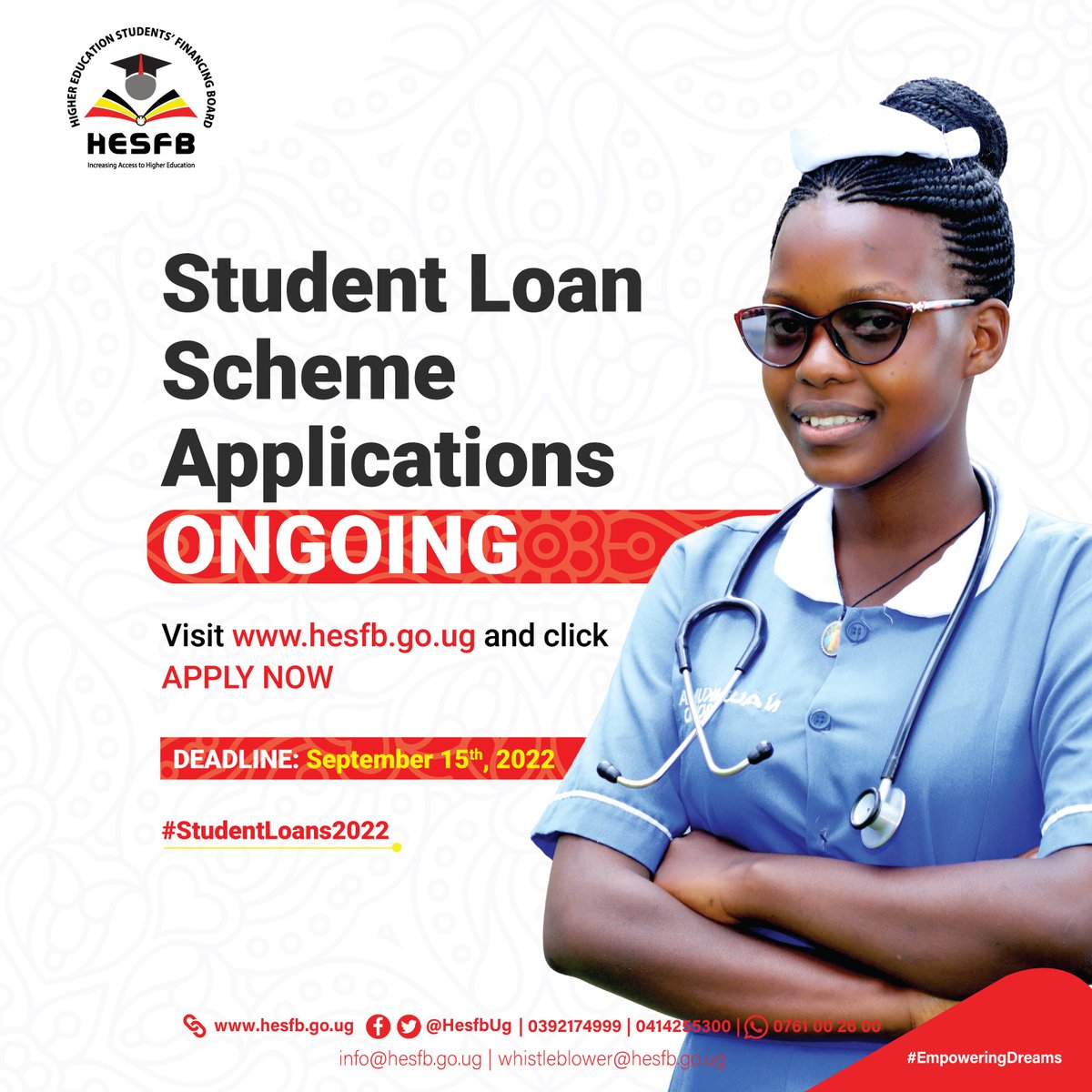 You can still achieve your academic dreams 🎉. 𝗔𝗽𝗽𝗹𝘆 𝘁𝗼 𝘁𝗵𝗲 𝗦𝘁𝘂𝗱𝗲𝗻𝘁𝘀' 𝗟𝗼𝗮𝗻 𝗦𝗰𝗵𝗲𝗺𝗲 Today.

Cc. <a href="/GuluVarsity/">Gulu University</a> <a href="/kiuvarsity/">Kampala International University</a> <a href="/EyesOnUIAHMS/">Eyes On UIAHMS</a> <a href="/BusitemaUni/">Busitema University</a> <a href="/MbararaUST/">Mbarara University</a> <a href="/jckwesiga/">Prof. Joy Constance Kwesiga</a> <a href="/UtcBushenyi/">Uganda Technical College - Bushenyi</a> <a href="/Muni_University/">Muni University</a> <a href="/NkumbaUni/">Nkumba University</a> <a href="/ProfBadruDK/">Prof. Badru Kateregga (Amb. Al haj )</a> <a href="/klauniversity/">Kampala University</a> <a href="/isbatkampala/">ISBAT University</a>