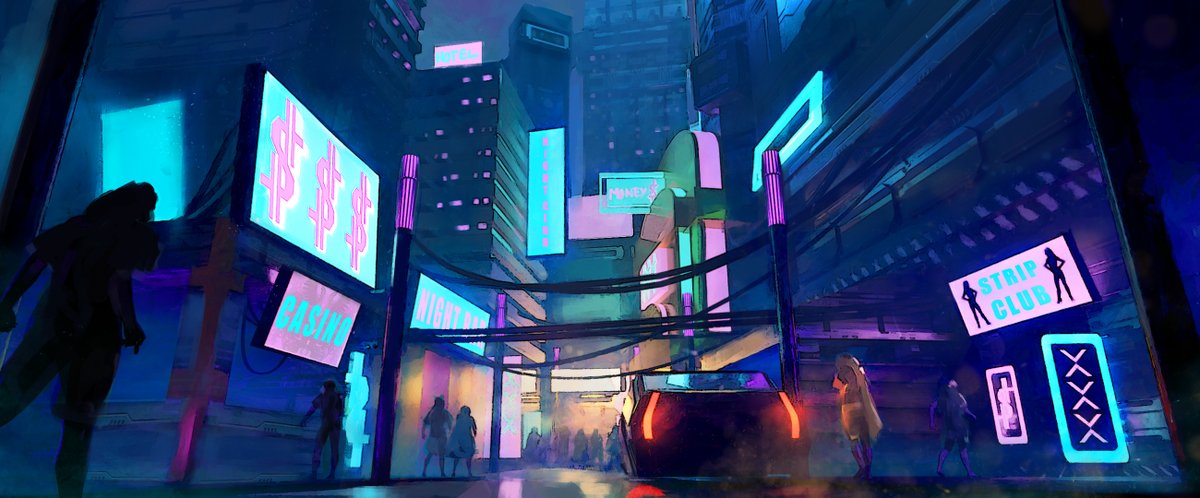 CitizenConflict's tweet photo. Lights, neons, concrete, never-ending music, slot machines, coins falling, and people screaming with joy, glass, and holographic advertising everywhere😵‍💫🤩🎆

Robots and holographs working instead of people may sound crazy, but you will love #NewVegas 🎡

#gamedev #CryptoCitizen https://t.co/rM7LkHqTNZ