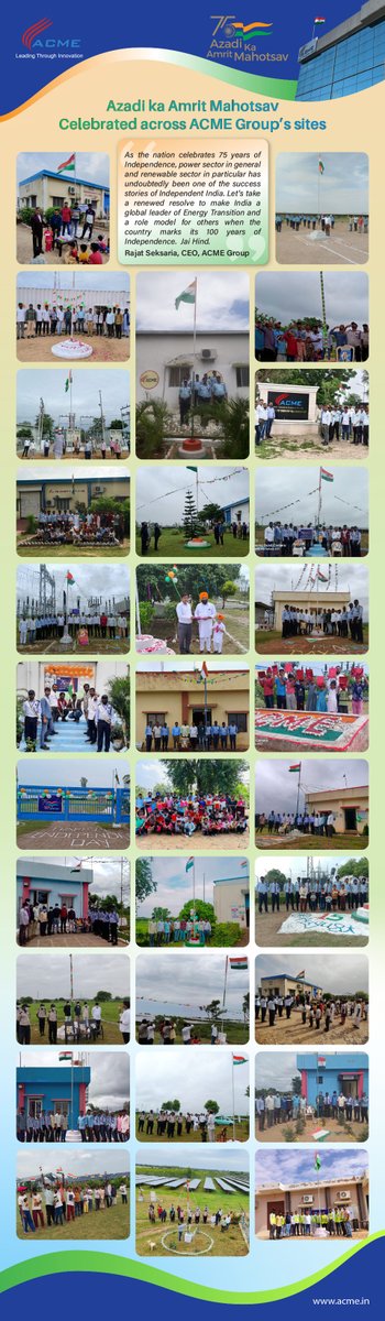 . <a href="/ACMEGroup_India/">ACME Group</a> proudly celebrates #IndependenceDay2022 across all its locations in the country! Here is a glimpse of the spirit on #IndiaAt75 
#India #AzadiKaAmritMahotsav #freedom #HarGharTiranga