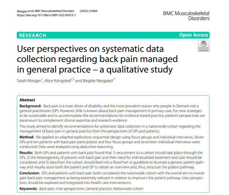 User Perspectives & Community-based Interventions (@community_user) on Twitter photo Our unit members <a href="/SarahTheils/">Sarah Theilsø Morgan</a> and <a href="/BRgaard/">Birgitte Nørgaard</a> together with @AliceKongsted have a new article (Open Access). Keeping focus on #userperspectives in systematic data collection. Visit link to read: trebuchet.public.springernature.app/get_content/7d…
<a href="/PublicHealthSDU/">Dept. of Public Health, SDU</a> <a href="/AltingetForsk/">Altinget: forskning</a> #dkforsk Our unit members <a href="/SarahTheils/">Sarah Theilsø Morgan</a> and <a href="/BRgaard/">Birgitte Nørgaard</a> together with @AliceKongsted have a new article (Open Access). Keeping focus on #userperspectives in systematic data collection. Visit link to read: trebuchet.public.springernature.app/get_content/7d…
<a href="/PublicHealthSDU/">Dept. of Public Health, SDU</a> <a href="/AltingetForsk/">Altinget: forskning</a> #dkforsk