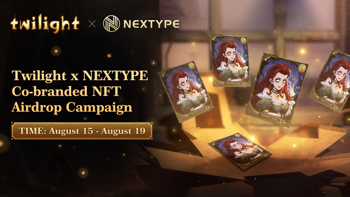 NEXTYPE1's tweet photo. 🔥NEXTYPE x Twilight Game @twilightnft Co-branded NFT Airdrop Campaign‼️

🌟200 lucky winners will be picked randomly to win the co-branded NFT‼️

✅Finish the tasks here: https://t.co/sndIAyHF2b

➡️Details about the rewarded NFT: https://t.co/nuJVsGV17k

#NFT #Airdrop #Giveaway https://t.co/OZS3a3szm3