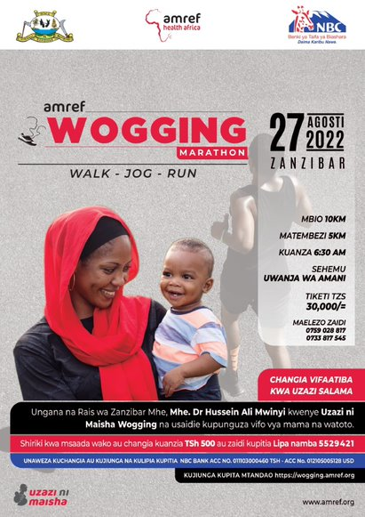 Amref_Worldwide's tweet photo. Join @AmrefTanzania in collaboration with the MOH-Zanzibar in the #UzaziNiMaisha wogging event on 27th August 2022. The #AmrefWogging campaign aims to support the availability of essential medical equipment and supplies to improve maternal and newborn health. https://t.co/QIMgNyGbdb
