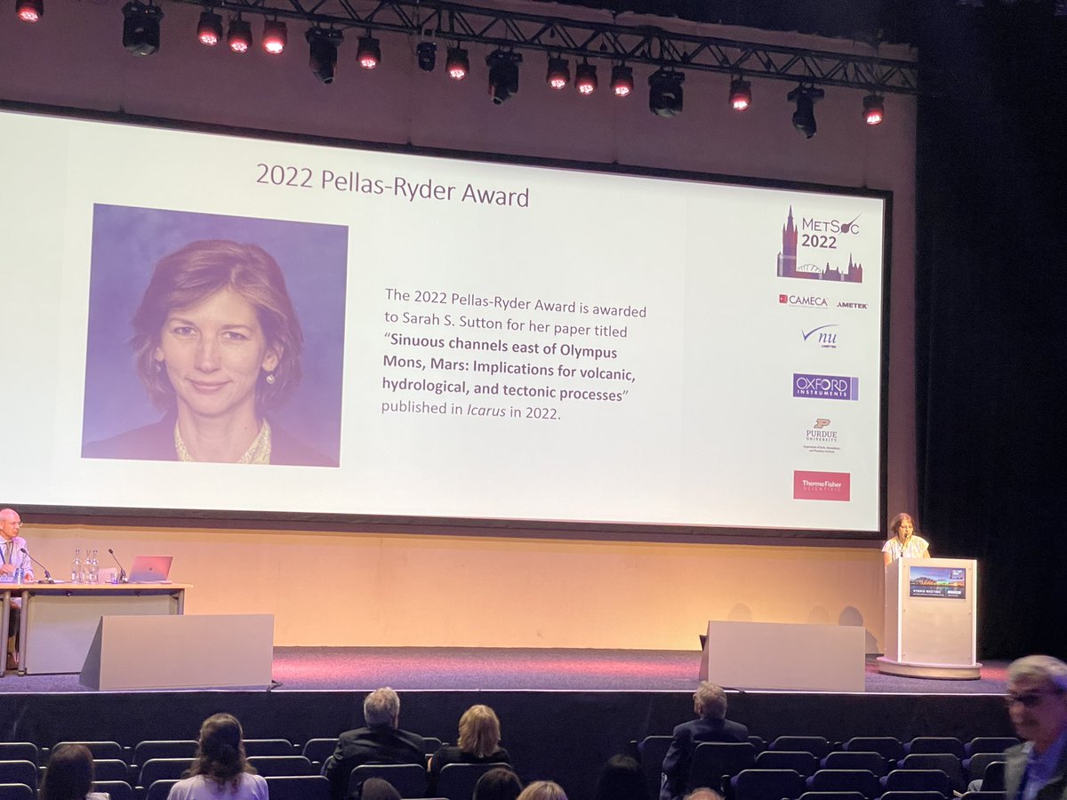 MeteoriticalSoc's tweet photo. The 2022 Pallas-Ryder Award is awarded to Sarah Sutton for her recent publication on sinuous Martian channels in @IcarusJournal #MetSoc2022 https://t.co/oMoRSjcr5j