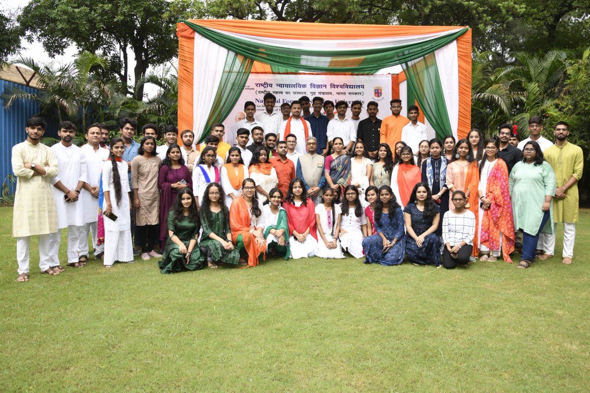 NFSU_Official's tweet photo. NFSU-Delhi Campus celebrated 76th Independence Day on 15th August, 2022. Prof. (Dr.) S. O. Junare, Campus Director hoisted the National Flag at Delhi Campus. He urged the students &amp; staff to work hard and contribute in celebrating the #AzadiKaAmritMahotsav. https://t.co/mNAhASIziM