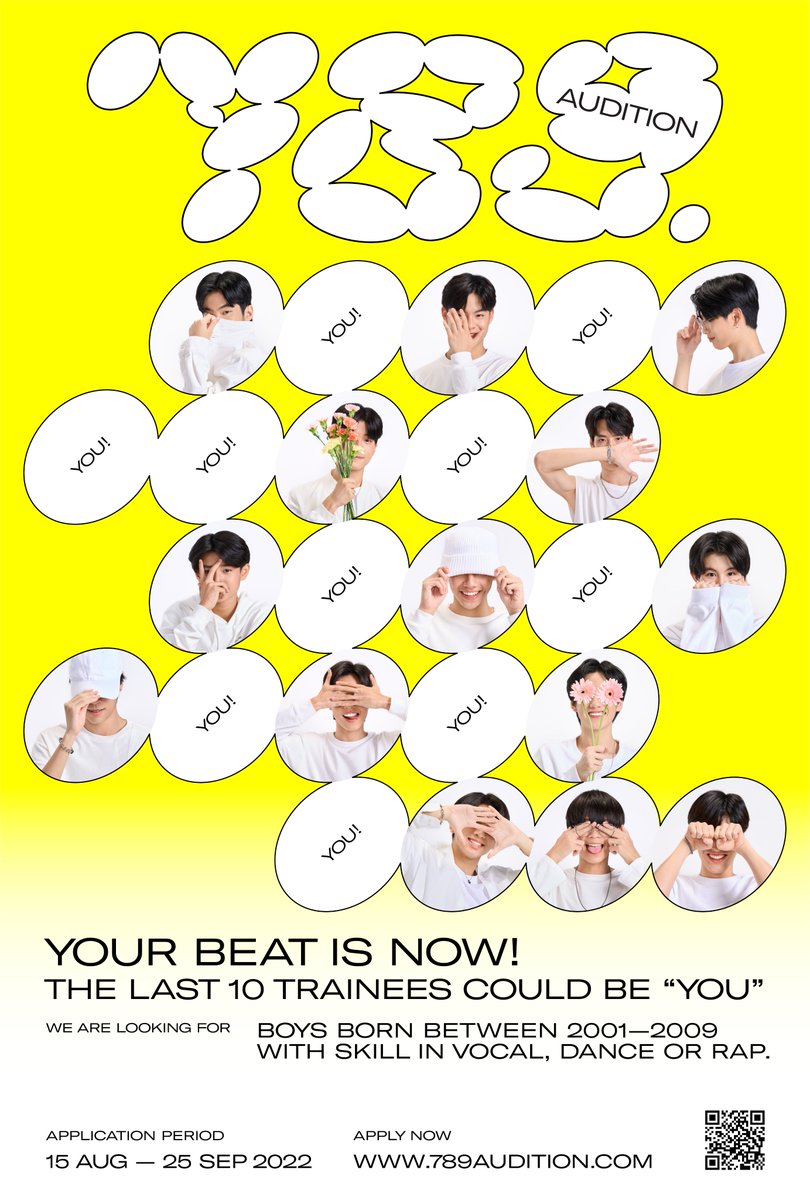 789SURVIVAL's tweet photo. YOUR BEAT IS NOW! 
The last 10 trainees could be “YOU”

โปรเจกต์ตามหา “10 คนสุดท้าย”
เพื่อมาเป็น TRAINEE 
เข้าร่วมแข่งขันในรายการ SURVIVAL 

Requirements:
Boys born between 2001 - 2009
VOCAL / DANCE / RAP

APPLY NOW: https://t.co/gaIXjoCR5y

#789AUDITION
#789TRAINEE https://t.co/Zg8qYR8ogx
