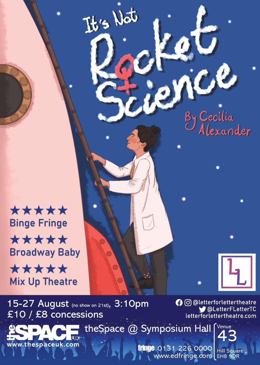 We open TODAY at #edfringe 😲😍😁😩😢😳🤩🚀

It's not too late to grab your tickets for this ⭐⭐⭐⭐⭐ exploration of women in aerospace engineering -> tickets.edfringe.com/whats-on/it-s-…

We were turning people away at the door last year so don't let that be you!