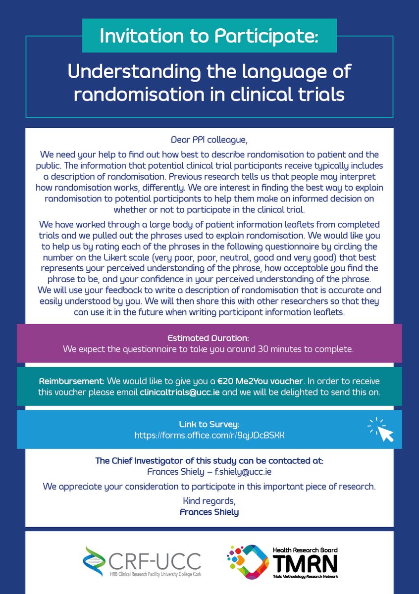 hrbtmrn's tweet photo. HRB-TMRN Ireland - The latest in trials methodology research - Calling all #PPI Contributors - help us improve the language used in #clinicaltrials https://t.co/7lpZaycmYC https://t.co/tRDnVKKLtB
