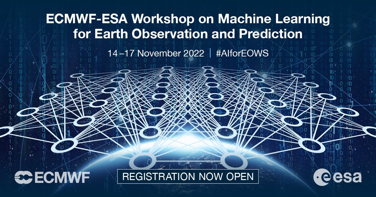 Deadline extended❗️ Please submit abstracts by 4 September for our third joint Workshop with @ESA on #MachineLearning for #EarthObservation and Prediction, 14–17 November in Reading, UK. More details at events.ecmwf.int/e/AIforEOWS #AIforEOWS #ml4esop 🛰️🌎