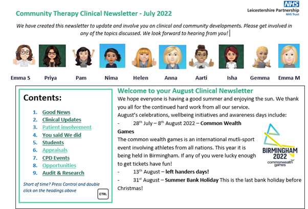 This months new looks comm therapy newsletter is out, with a big welcome to our new physio clinical leads Emma and Gemma, and congratulations to Kim, Kate and Helen on their secondments👀