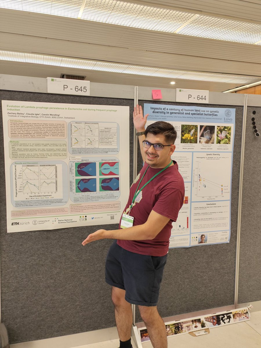 zbailey1991's tweet photo. Make sure to stop by poster 645 tonight from 18:00 to 19:30 to learn about the stability of Escherichia coli lambda lysogens! #ESEB2022 #ESEB #Evolution #Bacteriophages #microbiology https://t.co/hXNdolryph