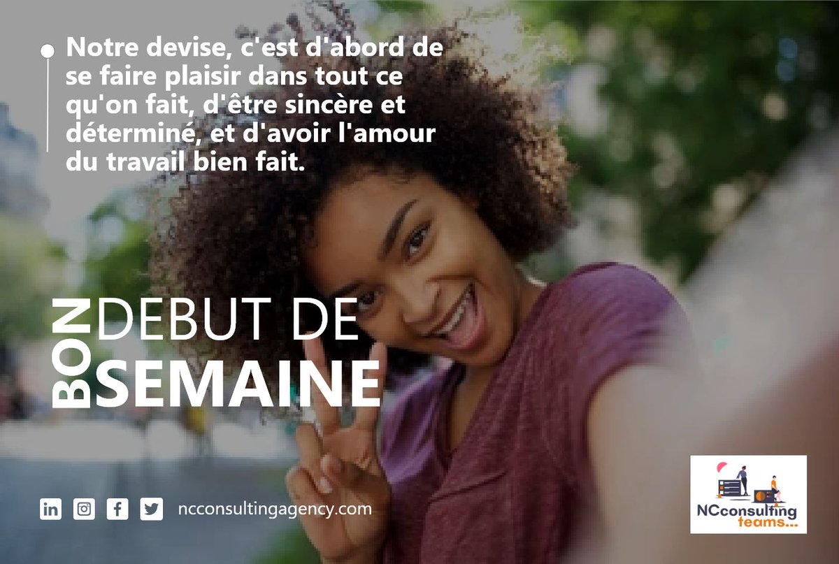 nc27consulting's tweet photo. Bon dรฉbut de semaine ร tous.
#NCconsultingteams #NCconsulting
#agenceweb #agencedigitale #webdeign #Conception_Graphique #agencemarketing https://t.co/nechGUvmgp