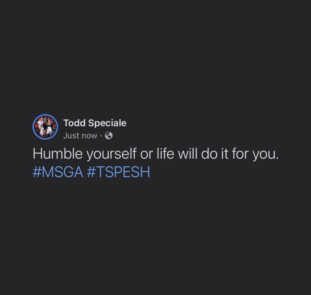 ToddSpeciale's tweet photo. Don’t think for one second you can’t lose it all in a heart beat.
Be humble enough to know it, but strong enough to get it again.
Live in gratitude.
#MSGA #TSPESH #Gratitude Always https://t.co/NEkCCSazjK