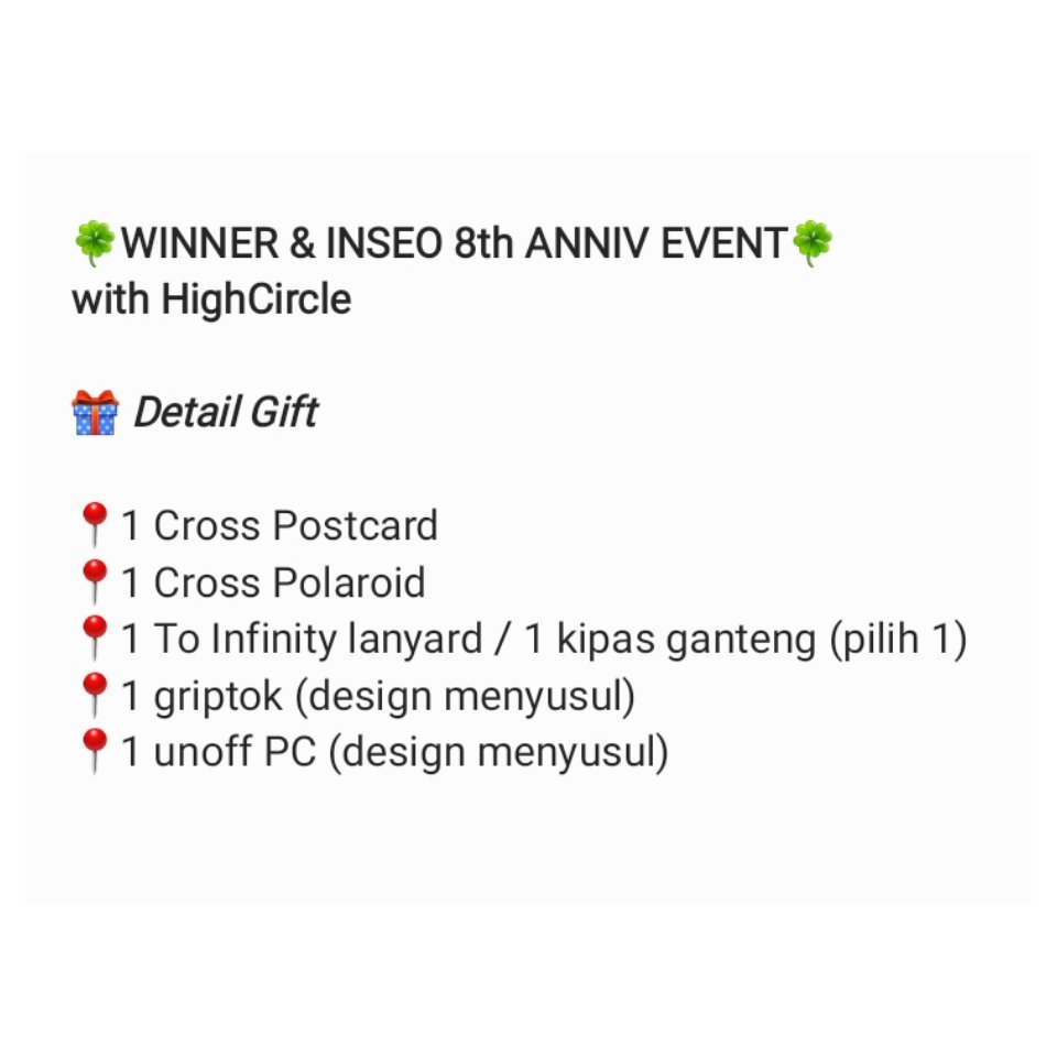 OliviahCindy's tweet photo. 🍀WINNER &amp; INSEO 8th ANNIVERSARY EVENT🍀
with HighCircle

✅Wajib isi form
✅Limited for 44 inseo only!
✅Detail Gift cek pict
✅All gift dikirim tanggal 25 Aug
✅End 24 Aug at 23.59/sampai slot penuh

🔗https://t.co/fCPwl9Z9qe

#위너 #WINNER #KANGSEUNGYOON #JINU #MINO #HOONY https://t.co/UOw3oTzNoC