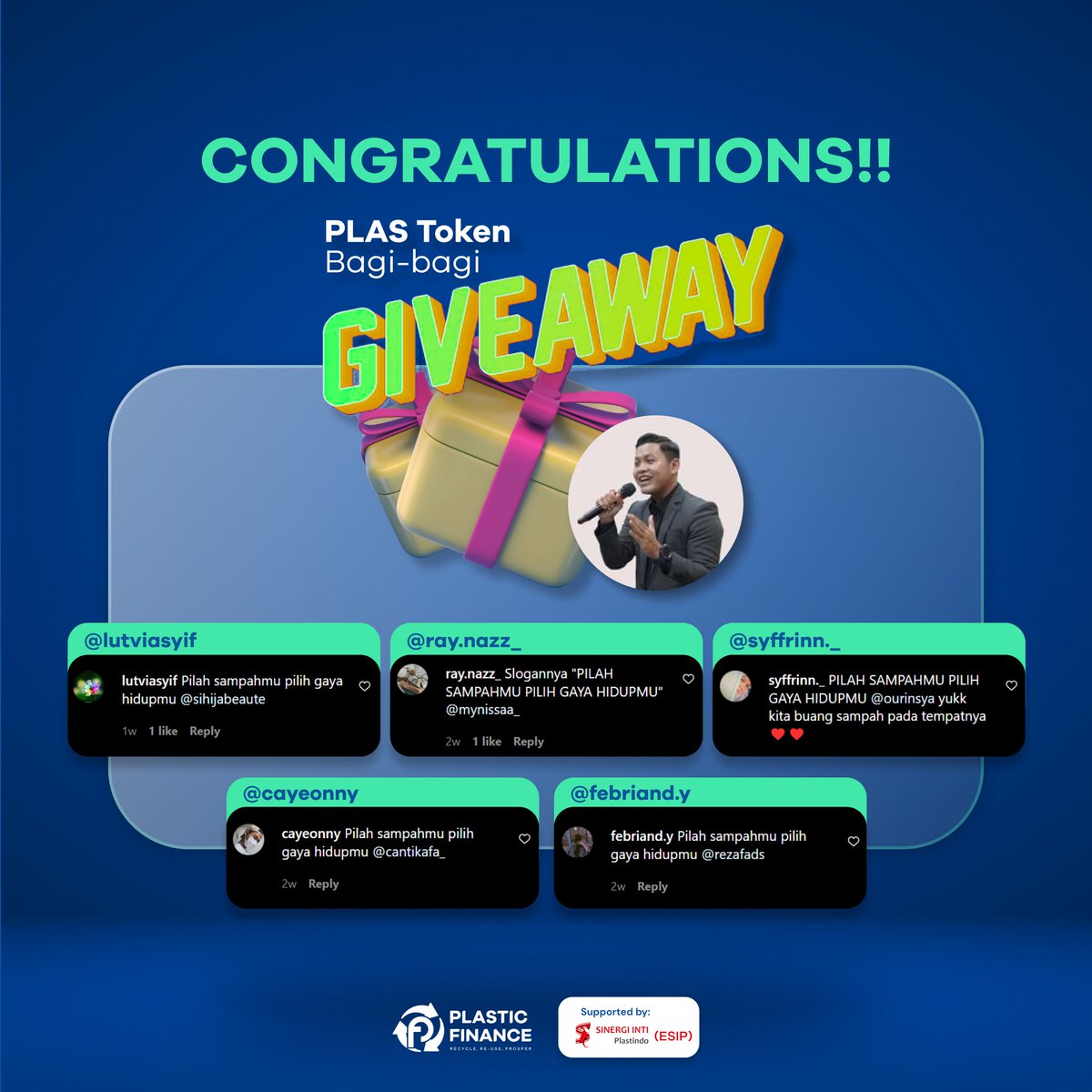 Halo sobat Plas 🥳✨
Terima kasih telah mengikuti Giveaway bersama kak @bicarapede 🙌

Selamat untuk para pemenang ✨🥳
jangan lupa kita juga masih ada giveaway yang sedang berjalan
hadiah nya berupa tiket gratis konser musik
bisa cek postingan kita sebelum nya ✨🎉

#plastoken