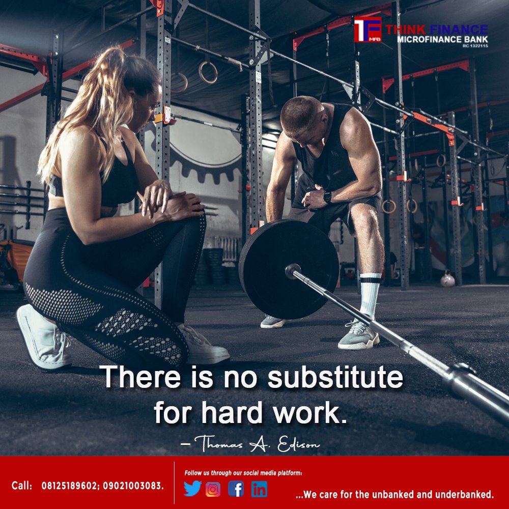 ThinkFinanceMFB's tweet photo. Hard work is an important element of success, it's irreplaceable. It won't betray you if you don't betray it.
#thinkfinance #finance #thinkpositive #achieveyourgoals #workhard #opportunities #worksmart #financialfreedom https://t.co/pv3tY0lfNy