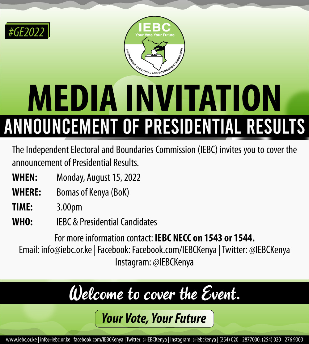 OliverMathenge's tweet photo. The announcement of presidential results will happen at 3pm https://t.co/HMGU5tMUoa