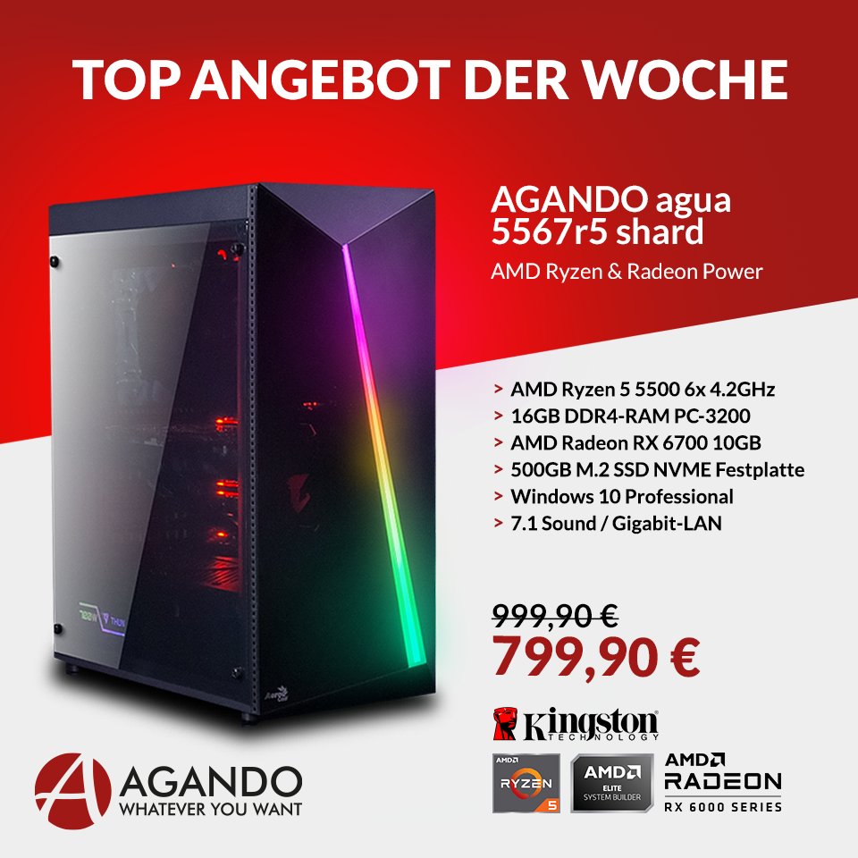 AgandoComputer's tweet photo. Unser neues #TopAngebot der Woche für #Gamer ist da!
>>> https://t.co/LdZoROFxqV
AGANDO Gaming-System mit #AMD RYZEN 5 5500 Prozessor, 16GB DDR4-RAM PC-3200, AMD #Radeon RX6700 10 GB Grafik, 500GB M.2 SSD #NVME Festplatte. Jetzt zugreifen!
#AGANDO #agandocomputer #gaming #pc https://t.co/CuOATByIgY