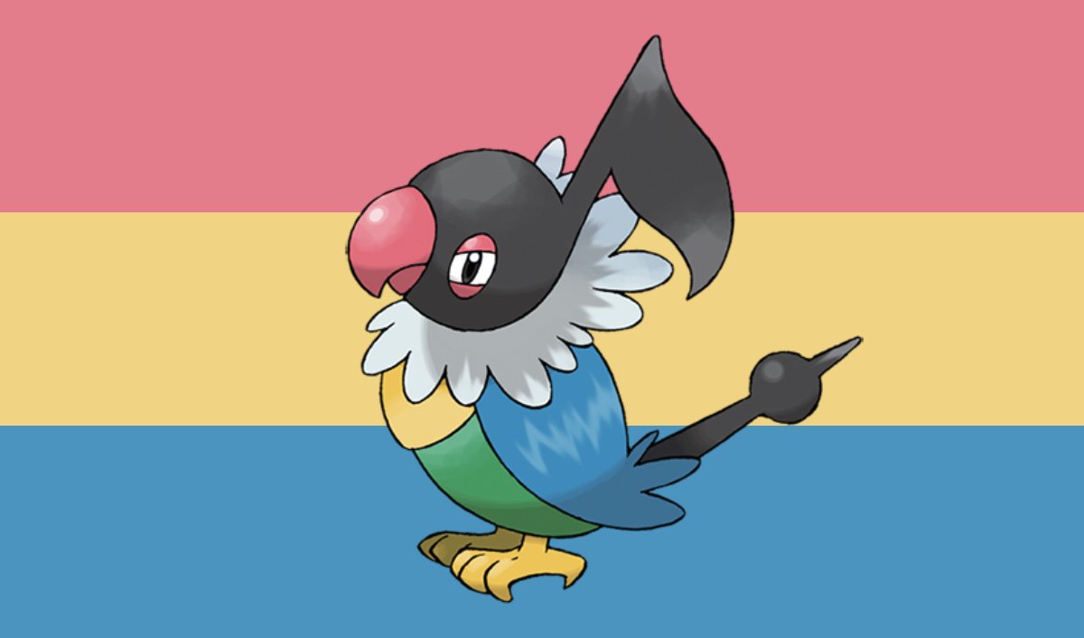 Colourpicked's tweet photo. Pansexual flag with Chatot from Pokémon, requested by @/tae-hong on tumblr https://t.co/z72ue0NJwZ