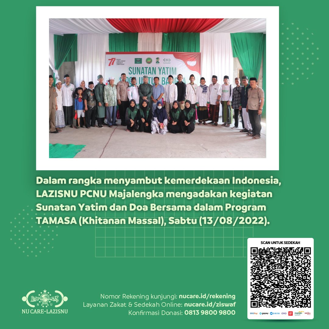 nucare_lazisnu's tweet photo. Yuk kita dukung program LAZISNU PCNU Majalengka lainnya melalui:
BJB 0086526549100
an. LAZISNU Majalengka
Narahubung 081324506465
#NUCare #LAZISNU #Majalengka #TAMASA #KhitananMassal https://t.co/HxmJkDAK8i