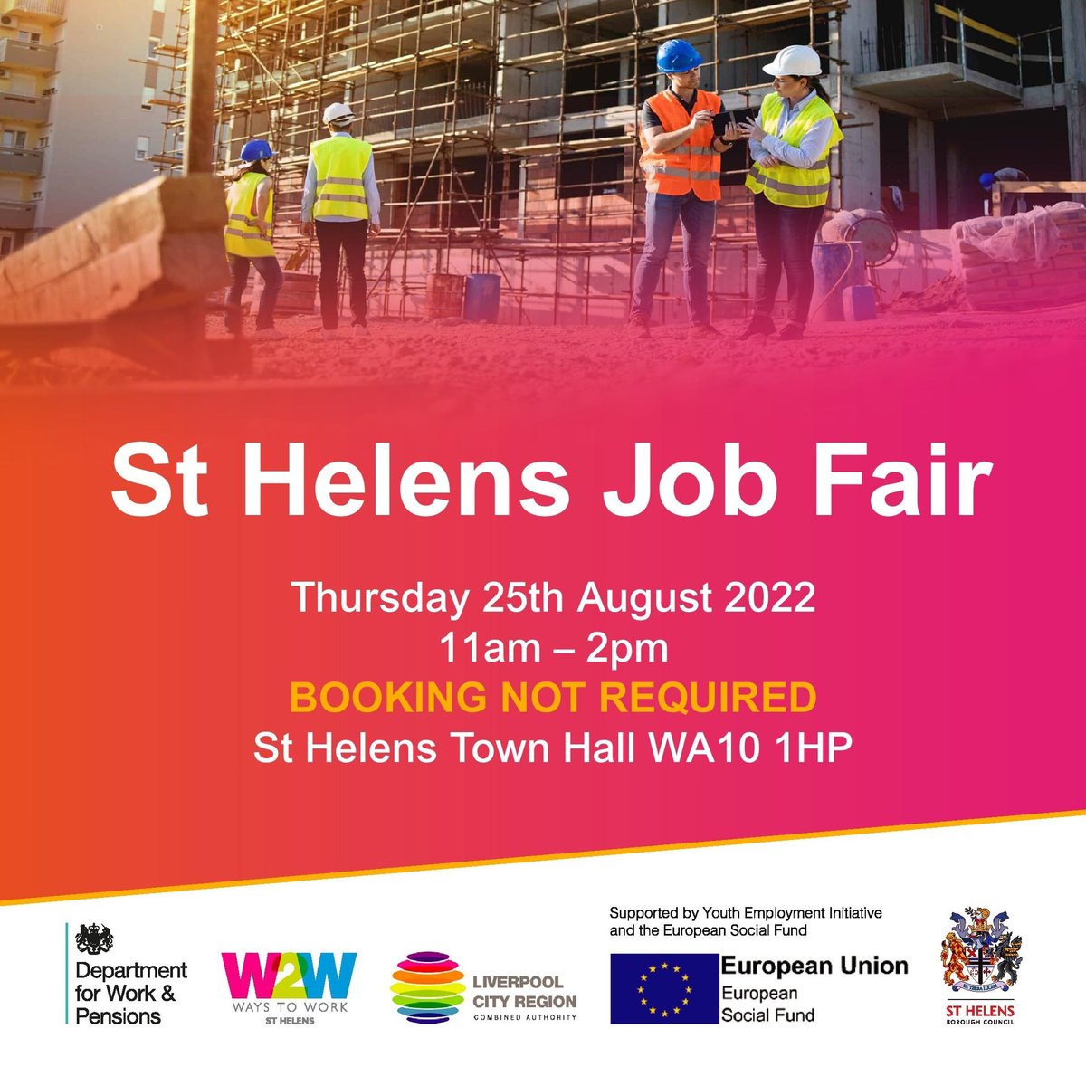 Looking for work? 

Ways to Work St Helens in partnership with DWP are running a Jobs Fair, Thursday 25th August 11am – 2pm at St Helens Town Hall. 

A number of live vacancies with local and national employers available! Come down and see us!

<a href="/kierconstruct/">Kier Construction</a>