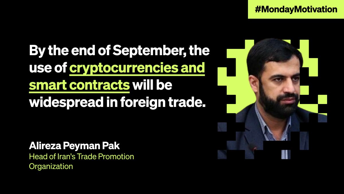 okx's tweet photo. #MondayMotivation 💪 @peymanpak_ir

Iran🇮🇷 will use #cryptocurrency to settle cross-border trades in the near future. 🔥 https://t.co/Aq85EnmRlJ