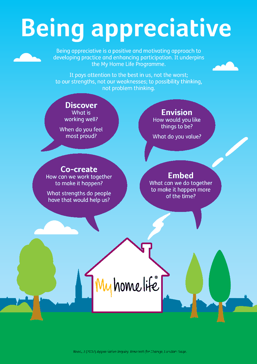 MHL_Charity's tweet photo. Being appreciative is a positive and motivating approach to developing best practice and enhancing participation. It underpins the My Home Life Programme. 💚 #wecare #care #carehomes https://t.co/2nL7v0rPNn