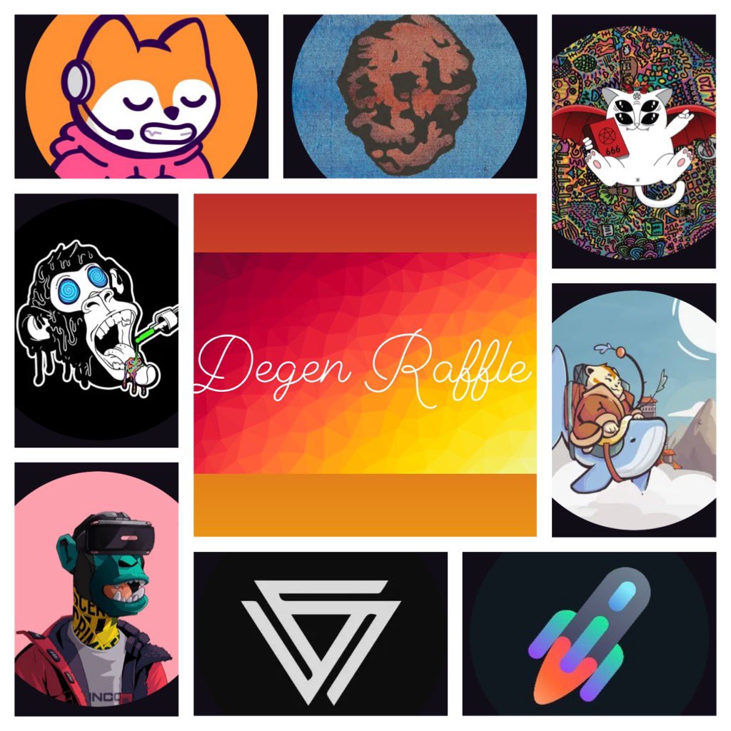 DegenraffleSol's tweet photo. We use mint money and royalties to buy these NFTs.  and they will always be drawn among our holders.  the more @degenraffle you have, the more chances to win them. @FamousFoxFed @Primatesnft @VandalCityCorp @trippinapes @GothicDegens @HedonismDAO @degenfatcats @solcrash https://t.co/TqZp7JJdei