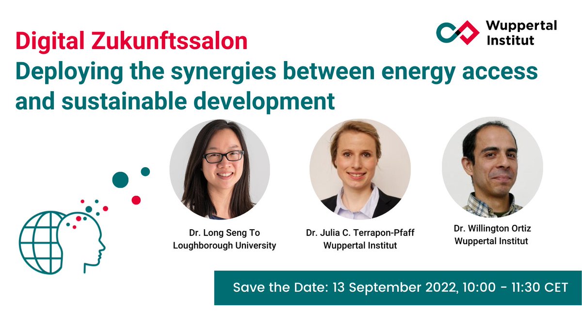 Mark September the 13th📅 in your calendar🖍️
Join our @wisions team at 10am CET when we discuss
how #energyaccess interventions can effectively spark sustainable development – with @longsengto @Wupperinst

#Zukunftssalon #SDG7 