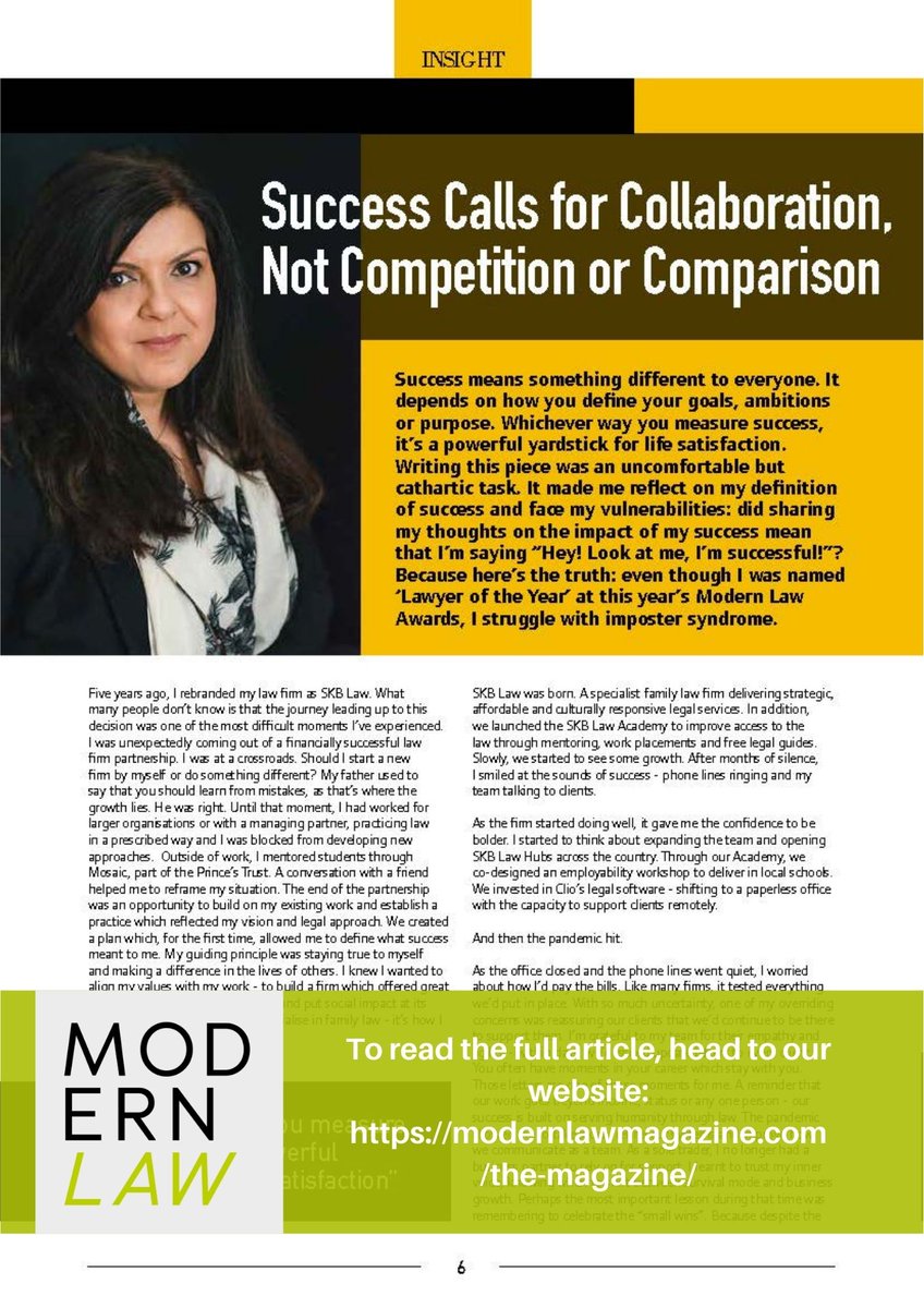⭐️Success Calls for #Collaboration, Not Competition or Comparison!⭐️

Sarah Khan-Bashir MBE (@SKBMBE), Founder and Solicitor <a href="/SKBLawFirm/">SKB Law - Family Law Solicitors</a> writes a brilliant #Insight to set the tone for #MLM59. She discusses her own #success journey on pages 6-7:
modernlawmagazine.com/the-magazine/

#Lawyer