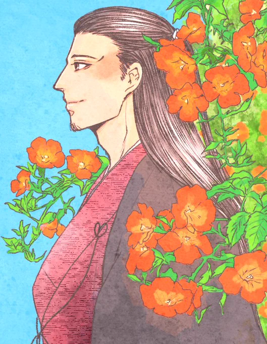 お題:納涼【花涼み】百日紅/凌霄花花言葉:あなたを信じる/名誉・名声凌霄花は「天を凌ぐほど高く登る花」の意。#ngwk足利弟兄版週ドロライ 