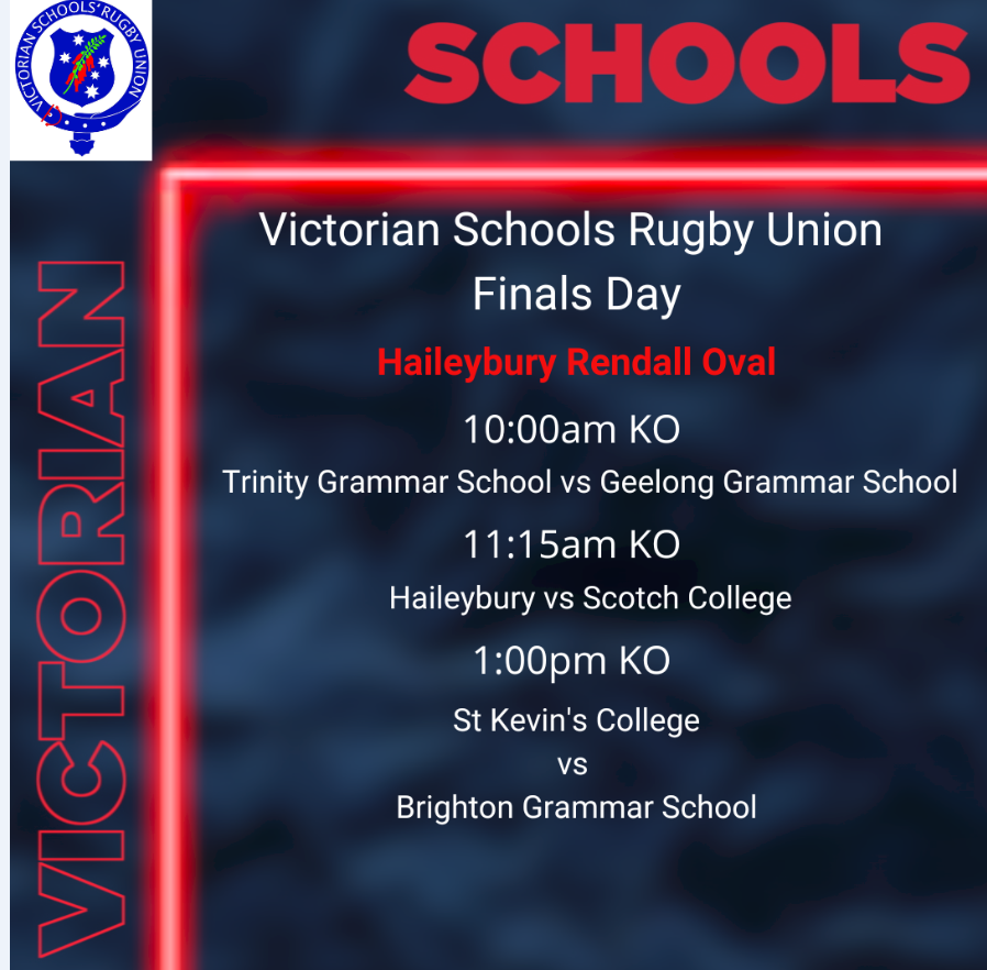 TheClassroomEc1's tweet photo. VSRU Grandfinal this Saturday (20 August). Great games on the Main Oval (Rendall) @Haileybury. Thank you Aidan Ryan and Haileybury College for hosting. 

#vicrugby #VSRU #futurewallabies #apssport #victorianschools https://t.co/18uWaQWuhu