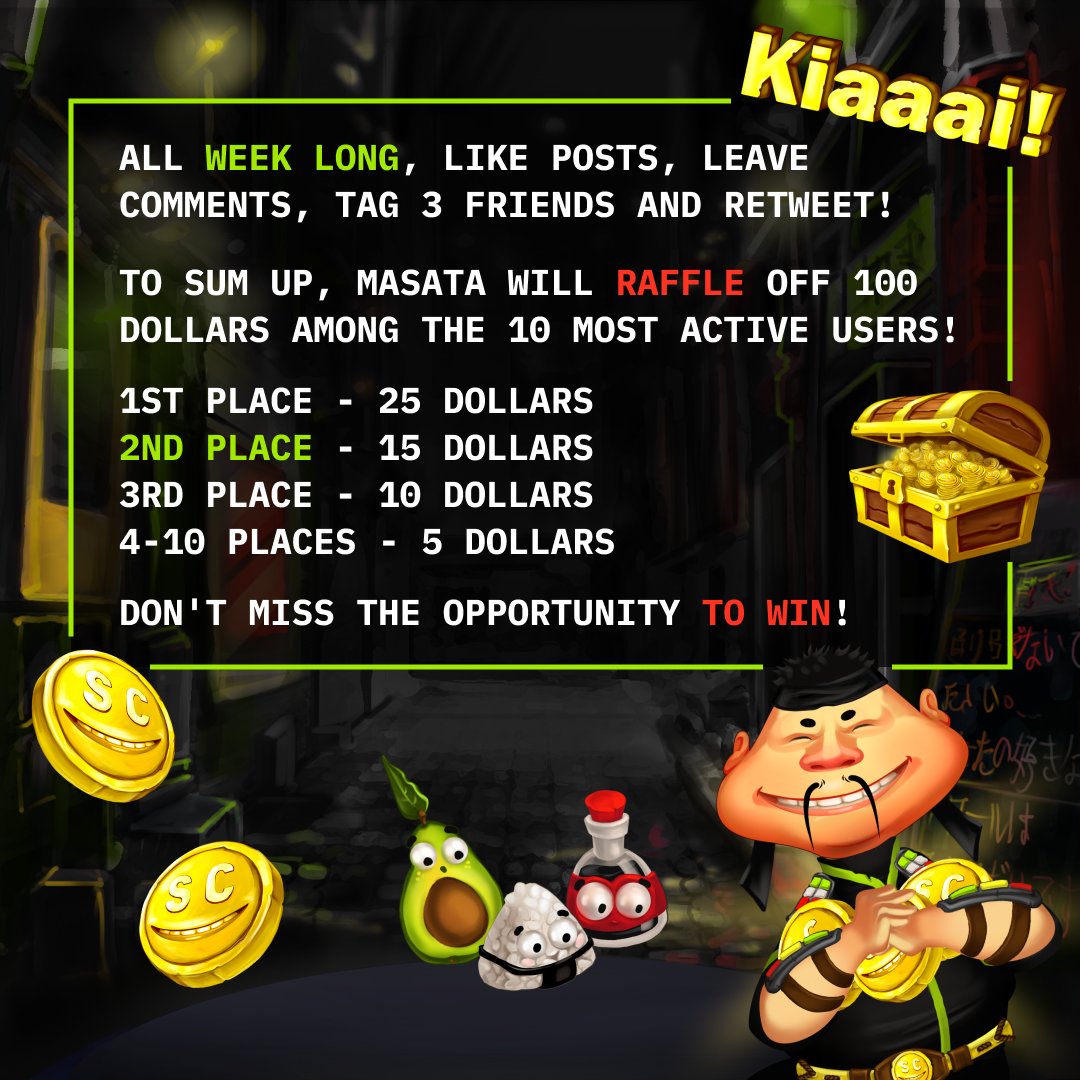🏆 Masata gives prizes for activity 🏆

Kiiiiia! Get cool goodies for activity under posts? Easily! From now on, Masata-san decided to please his most active followers and reward them with prizes every Friday🤜🤛

#NFTs #Giveway #NFTGiveaway #nftprize #prizes #DAOs  #masata_club