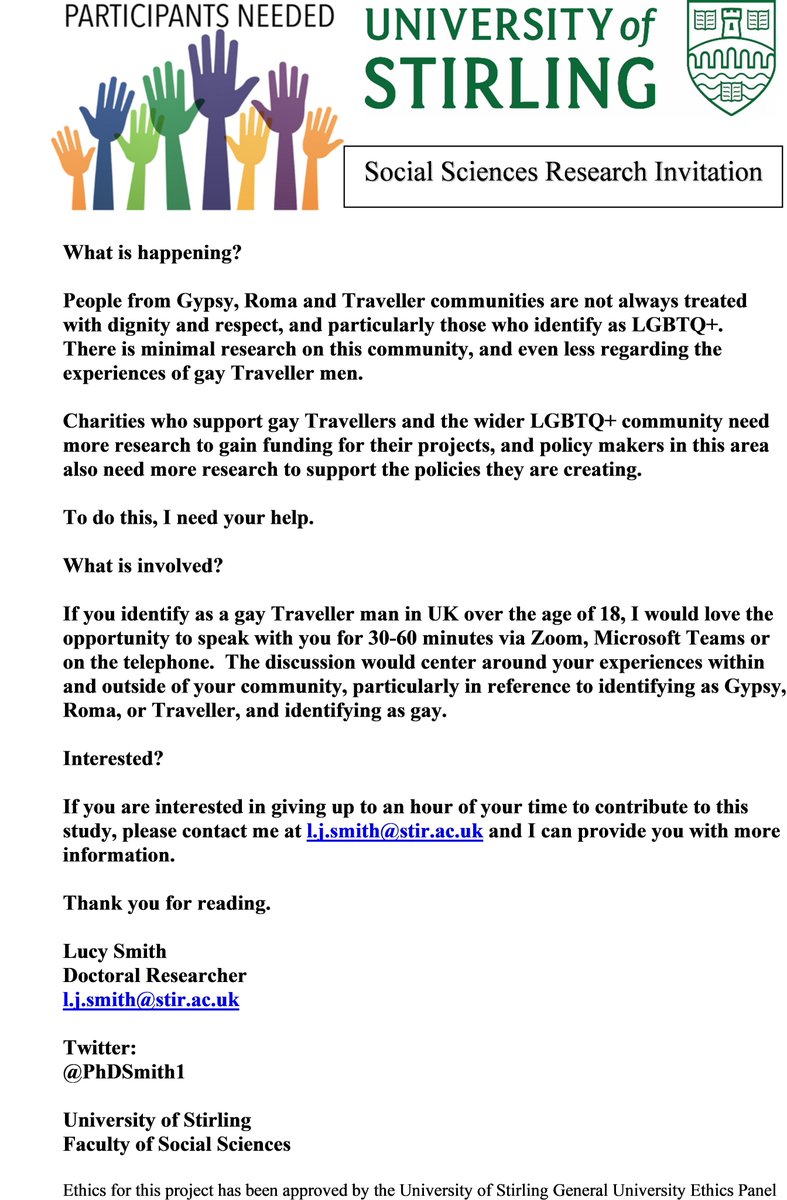 PhDSmith1's tweet photo. If you or anyone you know might like to participate, please contact me or share.  All who identify as GTR, Romanichal or any subgroups in UK welcome. Thank you @JaneEMCallaghan @TravellersTimes #Gypsy #Roma #Traveller #Romanichal #LGBT https://t.co/tDklBSfDeA