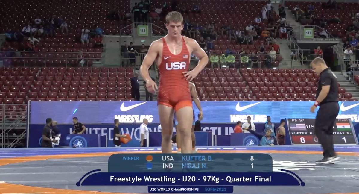 That's two wins for Ben Kueter after an 8-1 win over Indian's Niraj Niraj.

Ben advances to the 97kg semifinals at the Junior men's freestyle world championships, which will go later this morning. He also guarantees himself a spot in tomorrow's medal round.

#WrestleSofia #iahswr