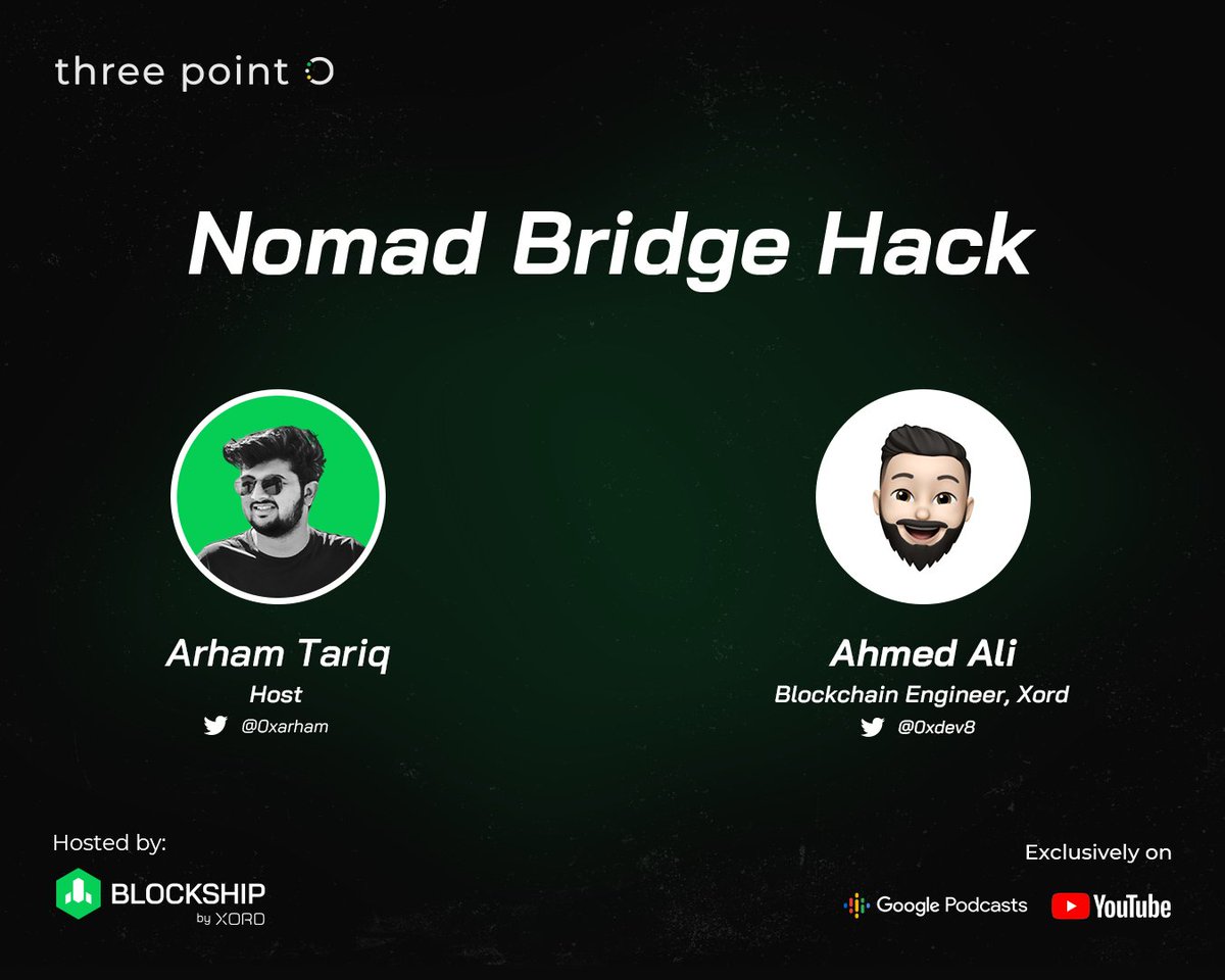 0xArham's tweet photo. Live Now!! 🎙️
Watch how $200M just exploited from Nomad bridge protocol and incidents like this with @0xdev8

Anchor:
https://t.co/Rc4AT9sywb

Youtube:
https://t.co/bpYj0MzTdc

#blockchain #web3 #Nomad #Blockship #Crypto https://t.co/WW9G1xemMD