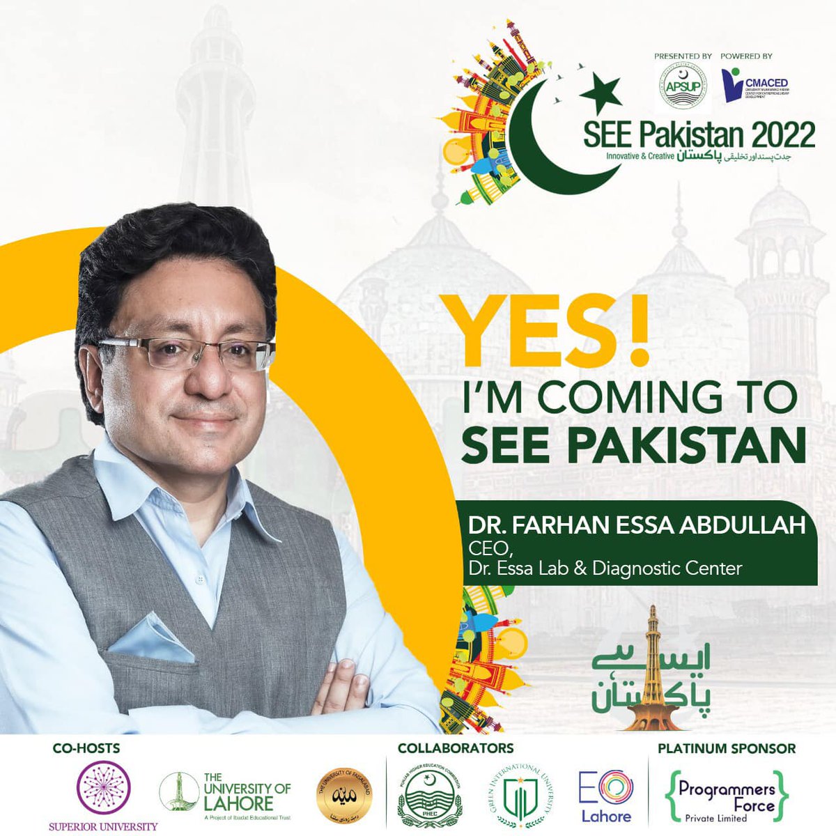 SEEPakistan2's tweet photo. #SEE_The_Guests! 
YES! I’m coming to SEE Pakistan. Are you also coming? 
📌 Save the date: 18th August, 2022.
#SeePakistan #SeePakistan2022 #SeePakistanExpo2022 #nsc22
#nationalstartupchampionship
#nationalstartupchampionship2022
#SuperiorEntrepreneurialExpo #SEE_22 #SEE_Pakistan https://t.co/RI0jZlxpXJ