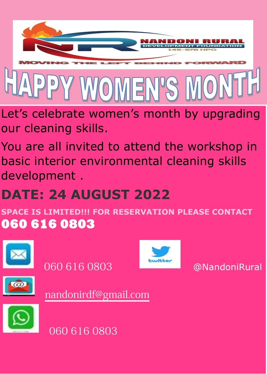 NandoniRural's tweet photo. Let's celebrate women month by update cleaning skills https://t.co/CC8tUZGugh