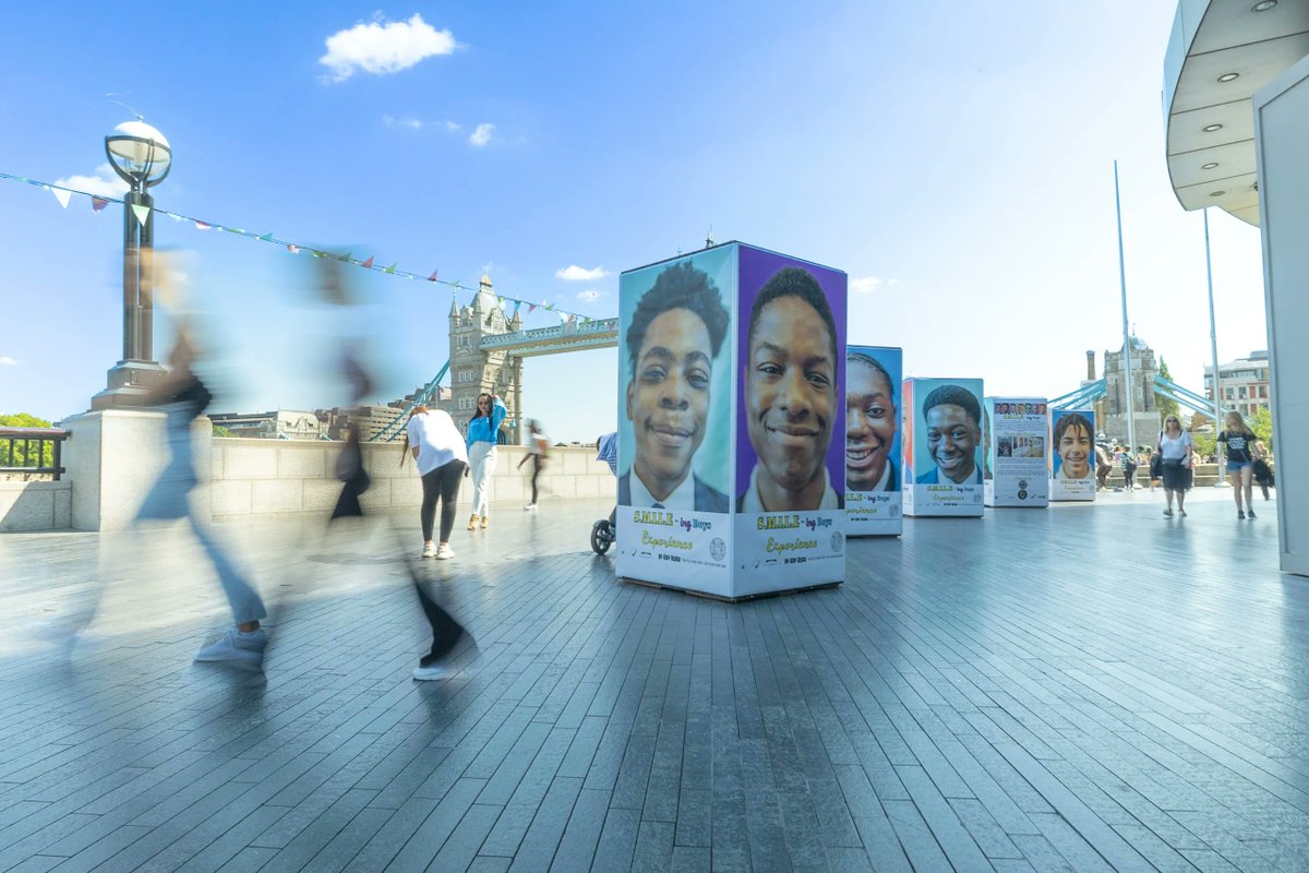 LDNBridgeCity's tweet photo. Have you seen these cheerful faces on #QueensWalk? The S.M.I.L.E-ing Boys Project by @universoulbrand aims to address the #MentalHealth needs of Black boys and challenge the negative stereotypes often associated with this demographic in the media. https://t.co/3IHiHkl1Nx https://t.co/Q5Rj7dEcy3
