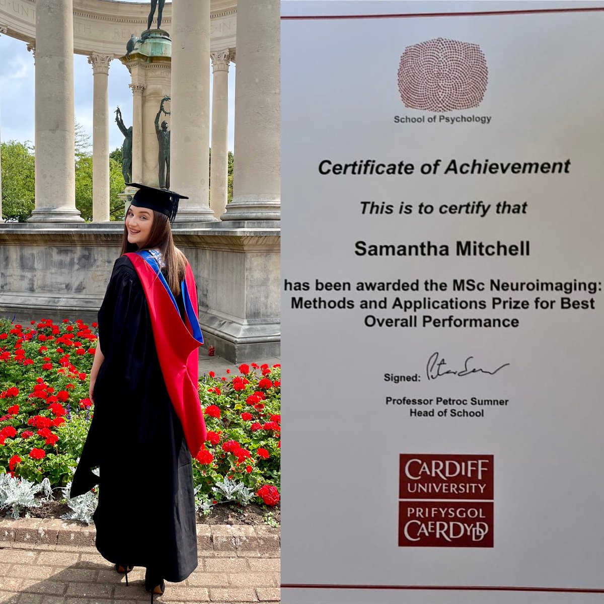On the 22nd of July, almost 2 years after finishing my master’s degree <a href="/cardiffuni/">Cardiff University</a>, I finally graduated with an MSc in Neuroimaging along with the prize for the ‘Best Overall Performance’. 

It was lovely to spend the day celebrating with family and friends.