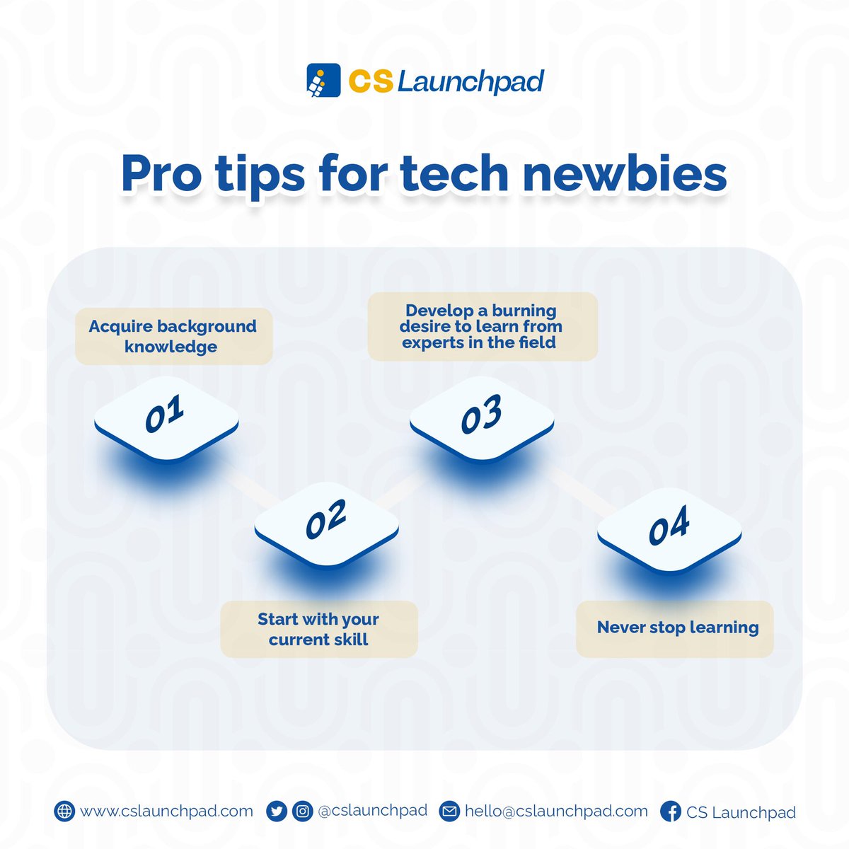cslaunchpad's tweet photo. If your goal is to embark on a successful career journey in tech to master the right skill to gain clarity to launch and make an informed decision, then these pro tips will help you make headway.

Visit www.cslaunchpad to know more
#calaunchpad #tech #careers #techcareer #newbies https://t.co/eP4kWW8mQP