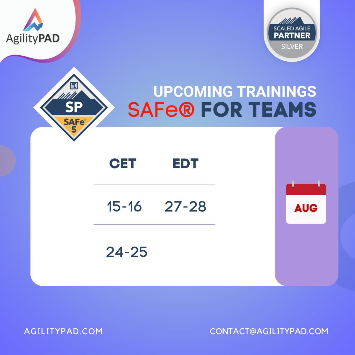 agilitypad's tweet photo. Upcoming SAFe® for Teams (SP) Online #Certification #Training in August 2022!
Enrol Now - https://t.co/jW5usEJ8MR
#team #training #scaledagileframework #scaledagile #lean #enterprise #agile #agileteam #safeforteams #safe5 #scalingagile #agiletransformation #agility #business https://t.co/OOLkTsW9VO