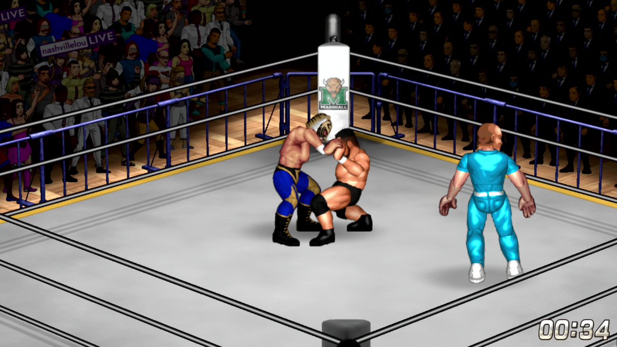 fireproworldfan's tweet image. Decided to create a bunch of stoic guys in suits for the crowd at Korakuen Hall. It feels more nihilistic with the Free Cam angle and shadowing. #FirePro #wrestlingsim