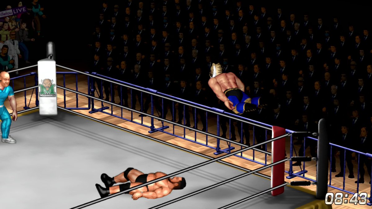 fireproworldfan's tweet image. Decided to create a bunch of stoic guys in suits for the crowd at Korakuen Hall. It feels more nihilistic with the Free Cam angle and shadowing. #FirePro #wrestlingsim