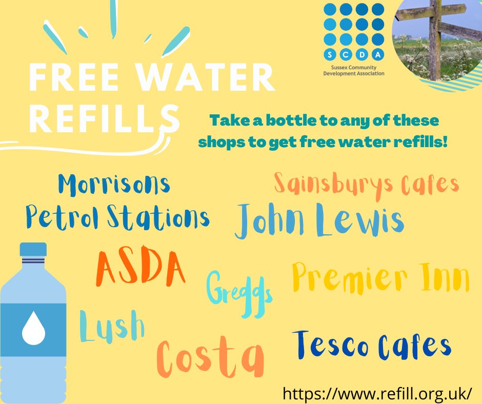 SCDAAdvice's tweet photo. Pop into any of these shops with your own bottle for free water refills whilst you're out and about! For more information go to https://t.co/1YmDv8FOav, they also have an app where you can find local shops near you on the go 🚰😍 
#refill #water #MoneySavingMondays #advicehub https://t.co/NzDoGQllFs