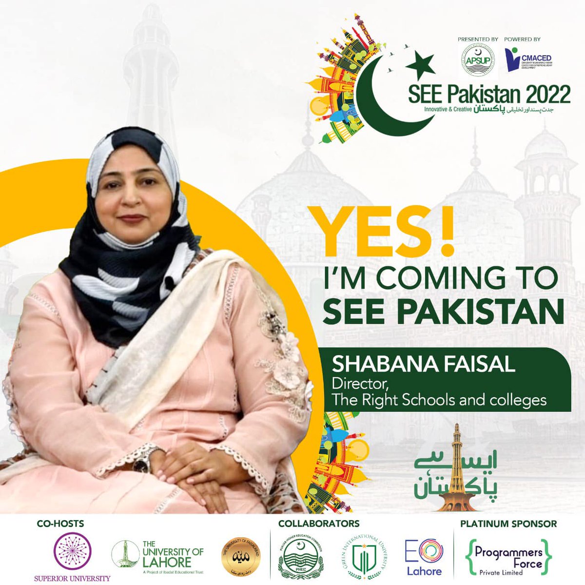SEEPakistan2's tweet photo. #SEE_The_Guests! 
YES! I’m coming to SEE Pakistan. Are you also coming? 
📌 Save the date: 18th August, 2022.
#SeePakistan #SeePakistan2022 #SeePakistanExpo2022 #nsc22
#nationalstartupchampionship
#nationalstartupchampionship2022
#SuperiorEntrepreneurialExpo #SEE_22 #SEE_Pakistan https://t.co/08VHfjDkk6